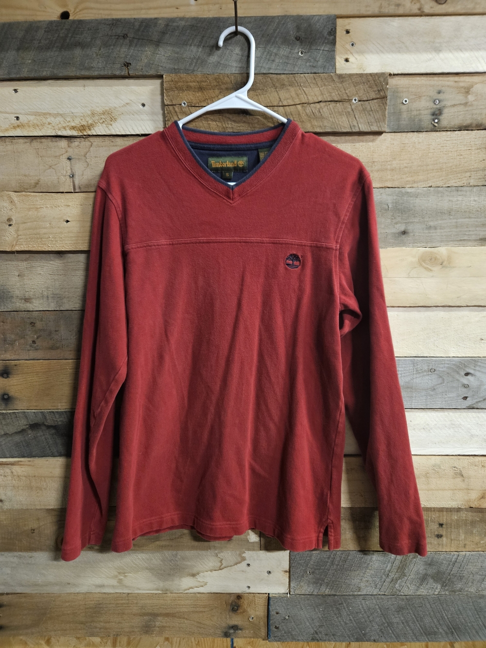 Timberland Brick Red V-Neck Long Sleeve Pullover
